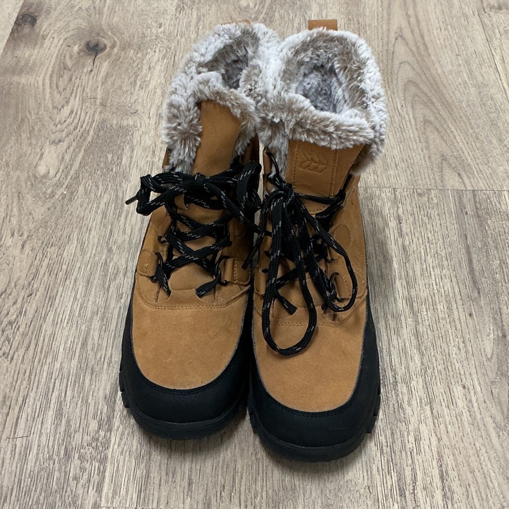 All in Motion Tan and Black Lace Up Boots